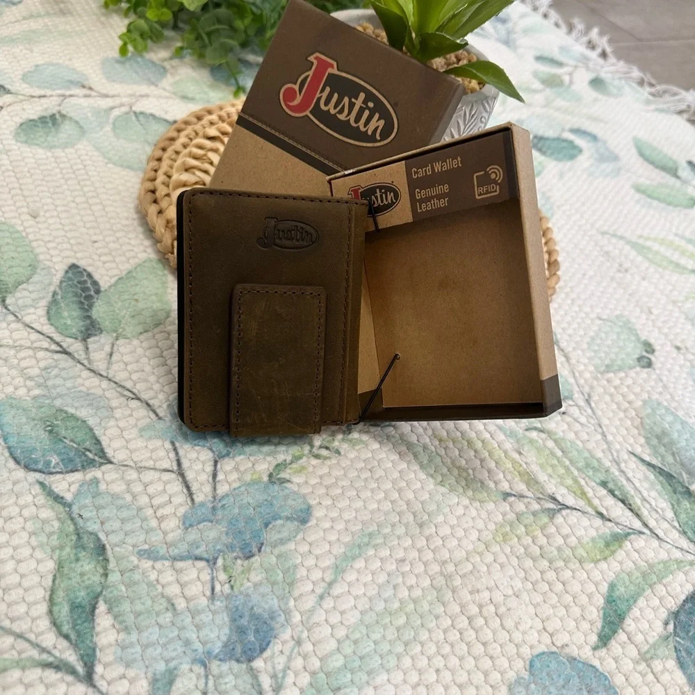 New Justin Boots Genuine Leather Card Wallet Tribal Western Colorful Embroidery